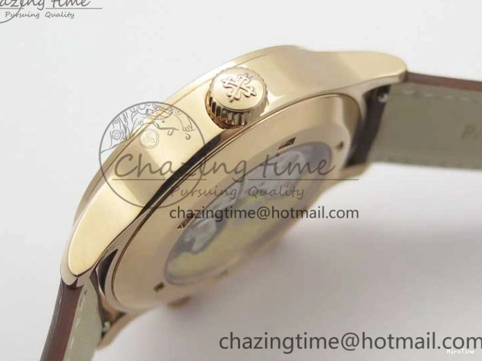 MIROTIME 1219 Calatrava 5524R Pilot Travel Time RG GRF Brown Dial on Brown Leather Strap MIYOTA TopPick 7155